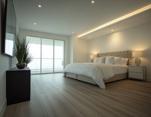 Wall Mural - Modern bedroom interior design with natural light and minimalist decor