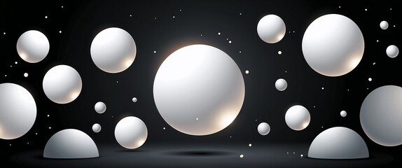 Wall Mural - white glowing orbs abstract cartoon on plain dark black background illustration