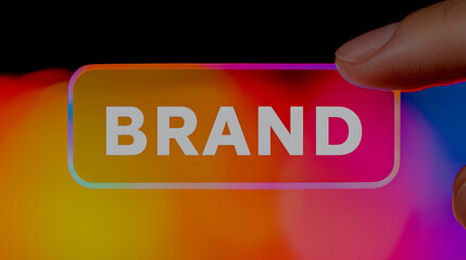 Poster - Finger touching a colorful, glowing rectangle with white text. Focus on interaction, technology, and vibrant visual communication.