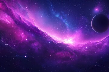 ethereal cosmic vista with vibrant nebula and distant planet against a backdrop of twinkling stars a