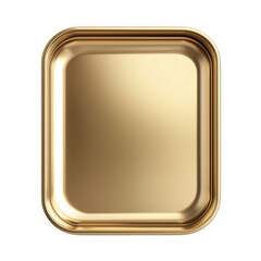 A simple gold tray, rectangular in shape with rounded corners, set against a transparent  background. png