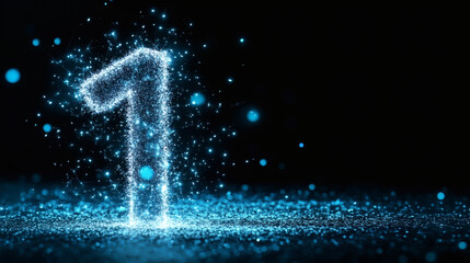Poster - Glowing blue number one against a dark background