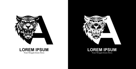 Aufkleber - tiger head logo design with front view combined with the letter A