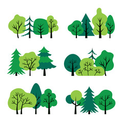 Wall Mural - vector trees set, isolated on a white background. simple and flat design. elements for a poster, ban