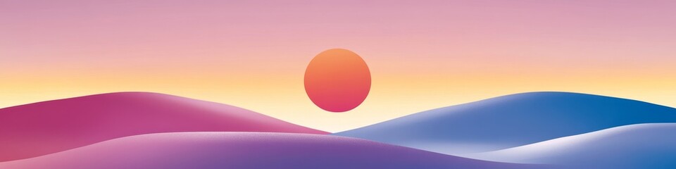Wall Mural - vibrant abstract landscape, fluid gradient minimalist mountains under a sunset, illustration