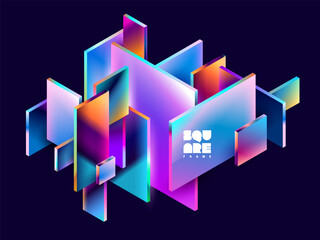 Wall Mural - 3d colorful squares and rectangles. abstract geometric background of glass isometric shape.