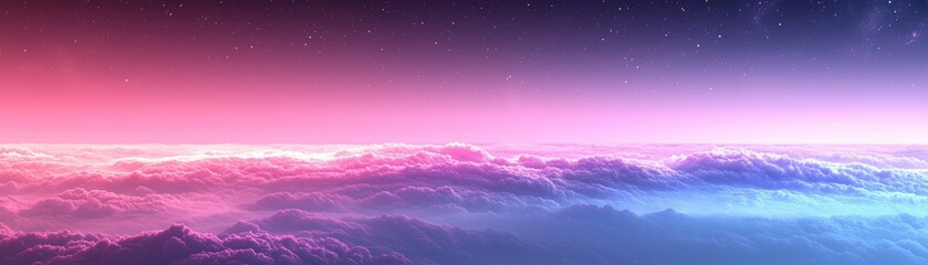 Poster - A stunning gradient sky blends vibrant pink and blue hues above soft, fluffy clouds, evoking a serene and dreamy atmosphere.