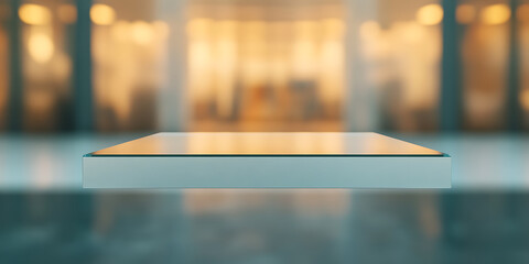 Aufkleber - Minimalist product display platform bathed in warm ambient light, reflecting a sense of calm and sophistication. Showcase your product with elegance.