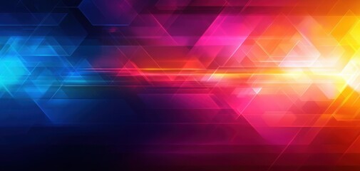 Aufkleber - A vibrant, abstract background featuring colorful hexagonal shapes and dynamic light streaks in blue, pink, and orange tones.