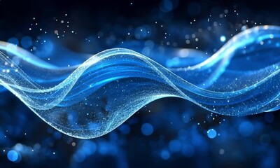 Poster - blue waves with bokeh sphere background