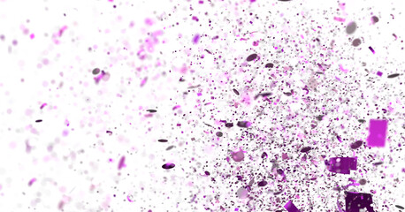 High-resolution image of purple confetti exploding on white background. Ideal for celebration, party, and festive design