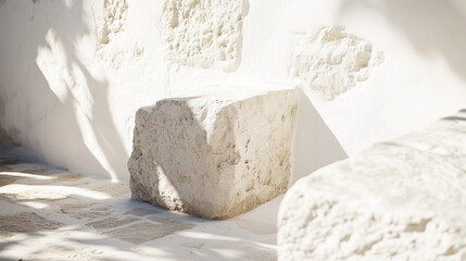 Poster - White stone empty abstract background display design stage podium room with sunlight and shadows