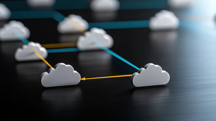 Poster - cloud storage concept, Cloud network visualization with connected elements on dark surface