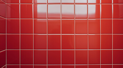 Poster - Bright red tiled wall with clean white grout lines showcases a glossy, uniform texture. Perfect for backsplashes and interior accents.