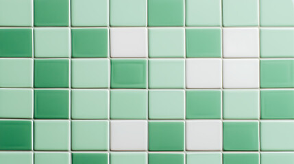 Aufkleber - Mosaic of green and white square tiles. A fresh and clean pattern. Perfect for backgrounds or surfaces, adding a touch of organic color and cool tones.
