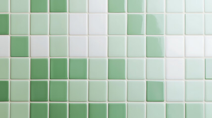Aufkleber - Green and white tile pattern. A smooth wall of clean square tiles. The shades of green form a pixelated pattern. Refreshing interior design element.