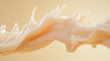 Aufkleber - Creamy, fluid texture in motion, a gentle splash of light beige color against a light yellow background, showcasing a smooth and flowing cosmetic.