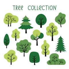 vector trees set, isolated on a white background. simple and flat design. elements for a poster, ban