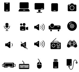 Fototapete - set of black icons media and communication