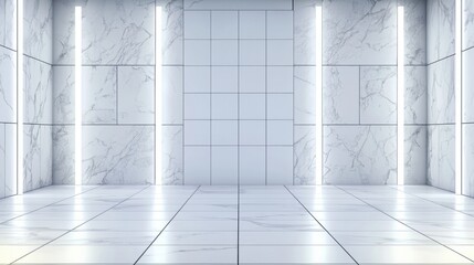 Poster - Modern Minimalist Interior Space with White Marble Walls and Bright Vertical Lighting in a Stylish and Clean Design Setting