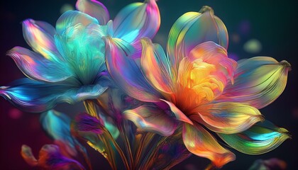 Wall Mural - colorful iridescent photo abstract flowers