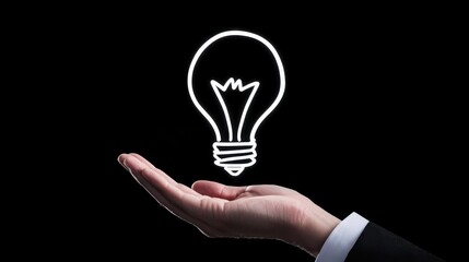 Poster - Hand Holding a Neon Light Bulb Icon Symbolizing Creative Ideas and Innovation against a Black Background in a Business Concept