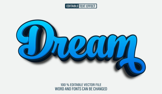 Editable 3d text style effect - Blue Script Dream text effect Template