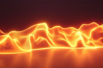 Poster - illuminated abstract landscape with glowing orange waves at night
