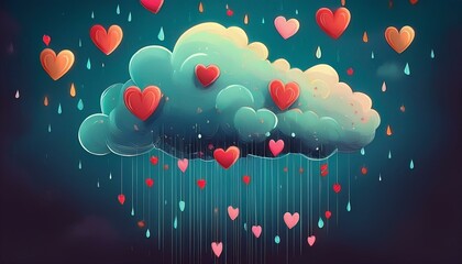 Wall Mural - cloud with heart rain