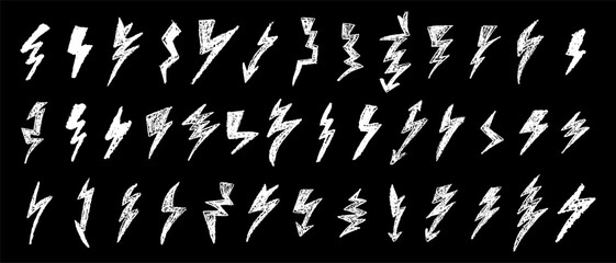 Wall Mural - set of lightning by wax pen drawing. collection of handdrawing chalk , light flash signs, doodle thu