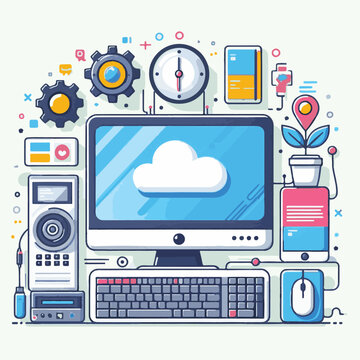 computer, technology, digital, business, communication, laptop, tech, device, design, pc, work, internet, office, web, desktop, monitor, employee, information, modern, data, electronic, vector, backgr