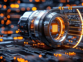Aufkleber - Futuristic Technology Close Up of Advanced Machinery High-Tech Environment Digital Circuit Design Macro Perspective for Innovation