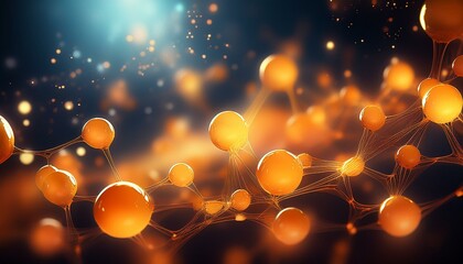 Wall Mural - orange molecules in a cosmic scene with soft bokeh lights molecule orange