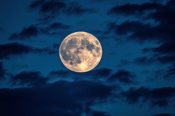 Wall Mural - Full Pink Moon Silhouetting Against Night Sky. Beautiful Celestial Scene with Deep Blue Background