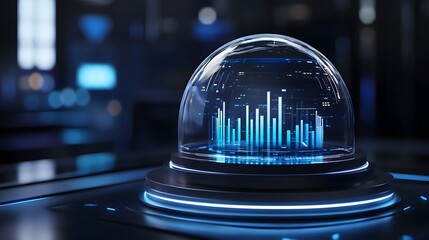 Fototapete - Digital futuristic bar chart in a glass dome glowing with light, showcasing advanced data visualization and technology