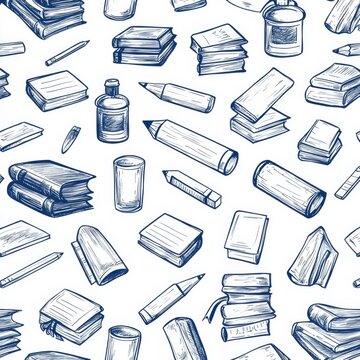 School Supplies Seamless Pattern Background