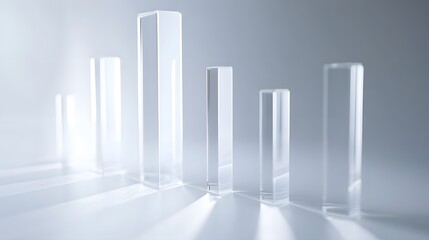 Fototapete - Digital bar chart made of crystal-clear glass bars, representing data visualization in a modern and futuristic style