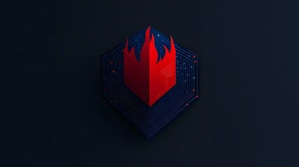 Aufkleber - Graphic of a firewall with flames and circuits, representing cybersecurity and digital protection in a futuristic design