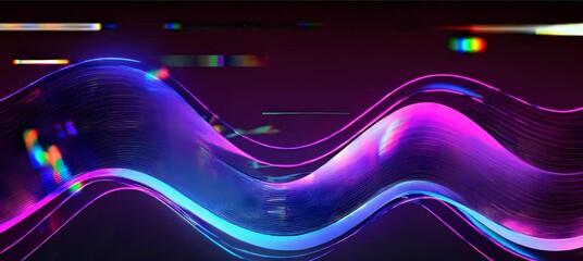 Poster - Dynamic neon waveforms pulsating with vibrant light and colorful glitches