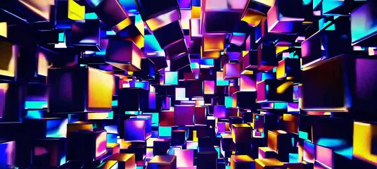 Poster - Kaleidoscopic transition of colorful geometric cubes creating a dynamic, vivid, and futuristic visual journey