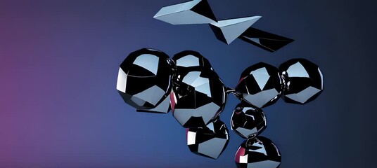 Poster - Sleek geometric shapes in motion against gradient backdrop with shifting light reflections