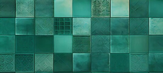 Poster - Dynamic movement of abstract green tile patterns in seamless loop