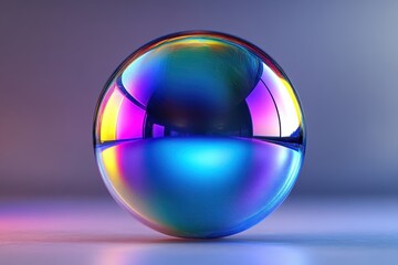 Poster - Colorful reflective sphere on smooth surface creates mesmerizing light effects