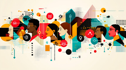 Aufkleber - Diverse group of people engaged in creative thinking and collaboration in a vibrant, modern design context