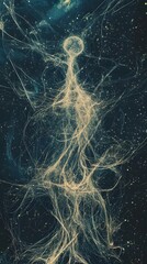Wall Mural - Celestial Being in the Cosmos: An ethereal, abstract depiction of a cosmic being emerges from the star-filled expanse of the universe, radiating light and mystery. 
