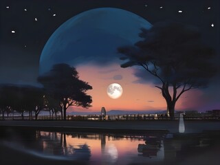 Wall Mural - night landscape with moon and stars