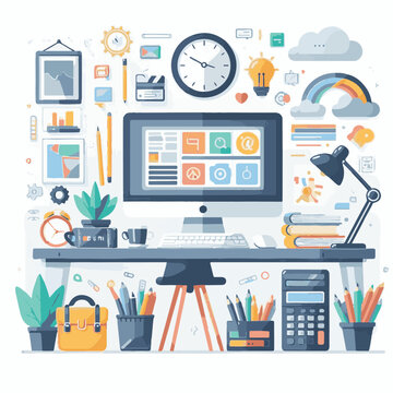 computer, technology, digital, business, communication, laptop, tech, device, design, pc, work, internet, office, web, desktop, monitor, employee, information, modern, data, electronic, vector, backgr