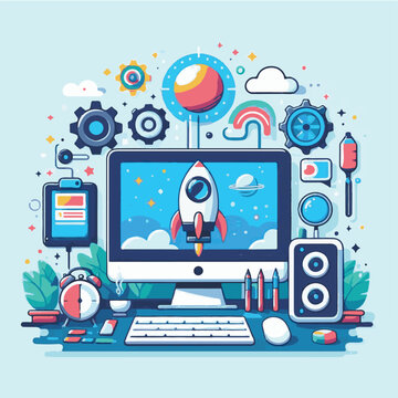 computer, technology, digital, business, communication, laptop, tech, device, design, pc, work, internet, office, web, desktop, monitor, employee, information, modern, data, electronic, vector, backgr