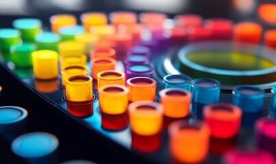 Colorful backlit buttons arrayed on a dark panel.