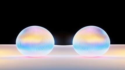 Poster - Glowing spheres with soft pastel light on black background showcasing futuristic concept